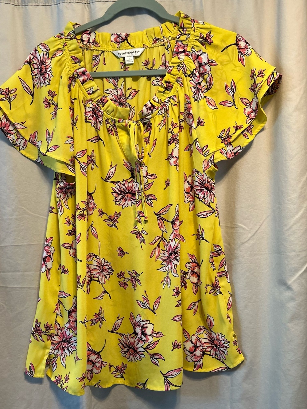 Counterparts Yellow Floral Ruffle Neck Blouse
